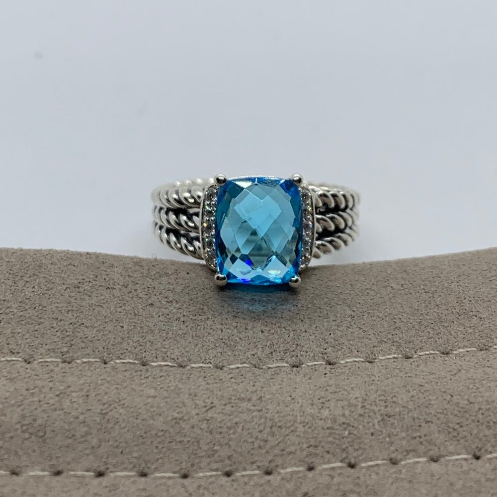 David Yurman Petite Blue Topaz Wheaton Ring Size 6